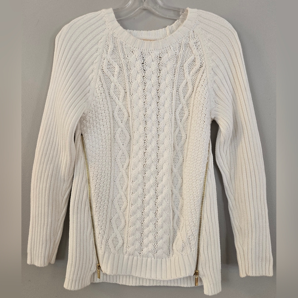 Michael Kors Knit Sweater White Ivory With Zipper‎ Accents Size Medium